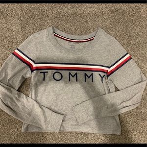 TOMMY HILLFIGER crop grey stripped long sleeve NWT